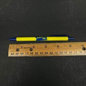 Vtg Blockbuster Pen Prop Yellow Blue Plastic Click Pen Dry Ink Does Not Write